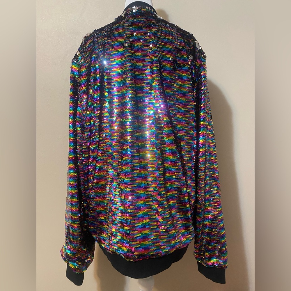 Abercrombie & Fitch Sequin Bomber Coat Jacket Rainbow size XL/XXL - Picture 7 of 8